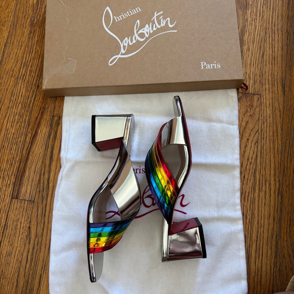 Christian Louboutin Arkenmule Silver Rainbow 55 Heel Sandals | size 38.5 - Picture 8 of 10